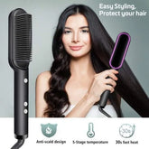 Hair Straightener Brush & Styler | Fast Heating Electric Straightening Comb