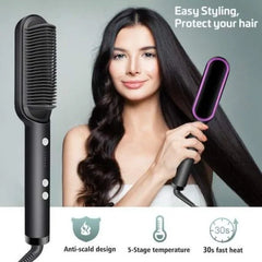 Hair Straightener Brush & Styler | Fast Heating Electric Straightening Comb
