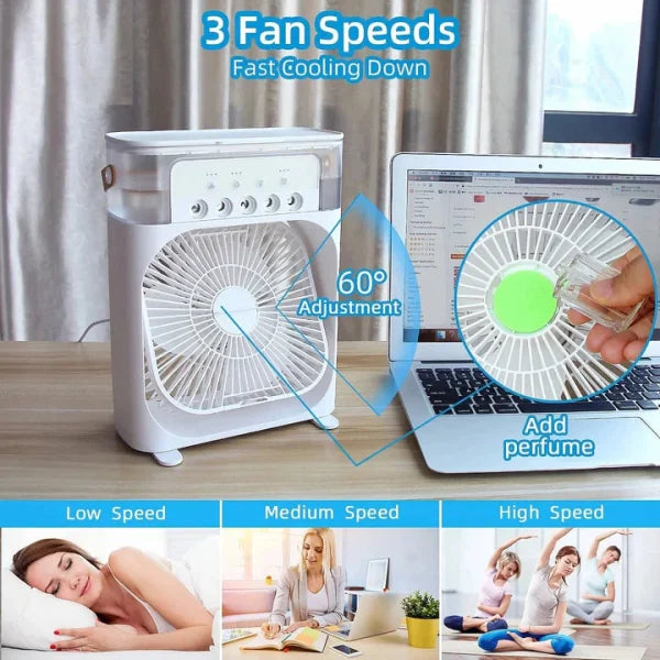 Mist Fan | Portable Air Conditioner Fan | Mist Water, And Humidifier Function | Led Night Light Water Mist | Random Color